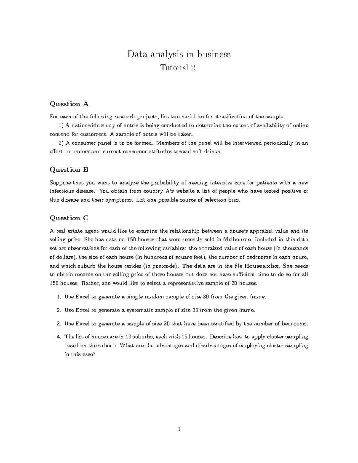 T2 - other - Data analysis in business Tutorial 2 Question A For each ...
