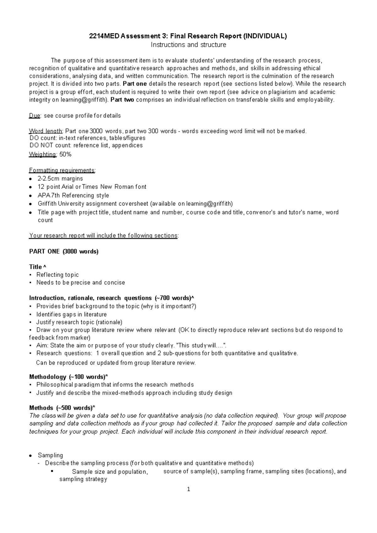 Final report information and task sheet 3 - 1 2214MED Assessment 3 ...
