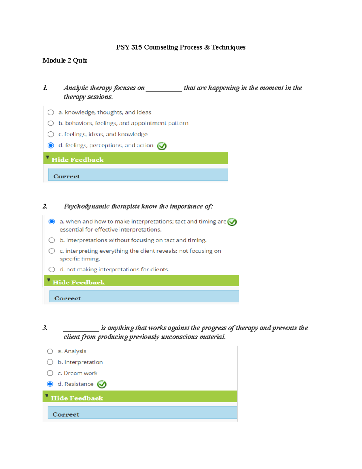 PSY 315 Module 2 Quiz - PSY 315 Counseling Process & Techniques Module ...