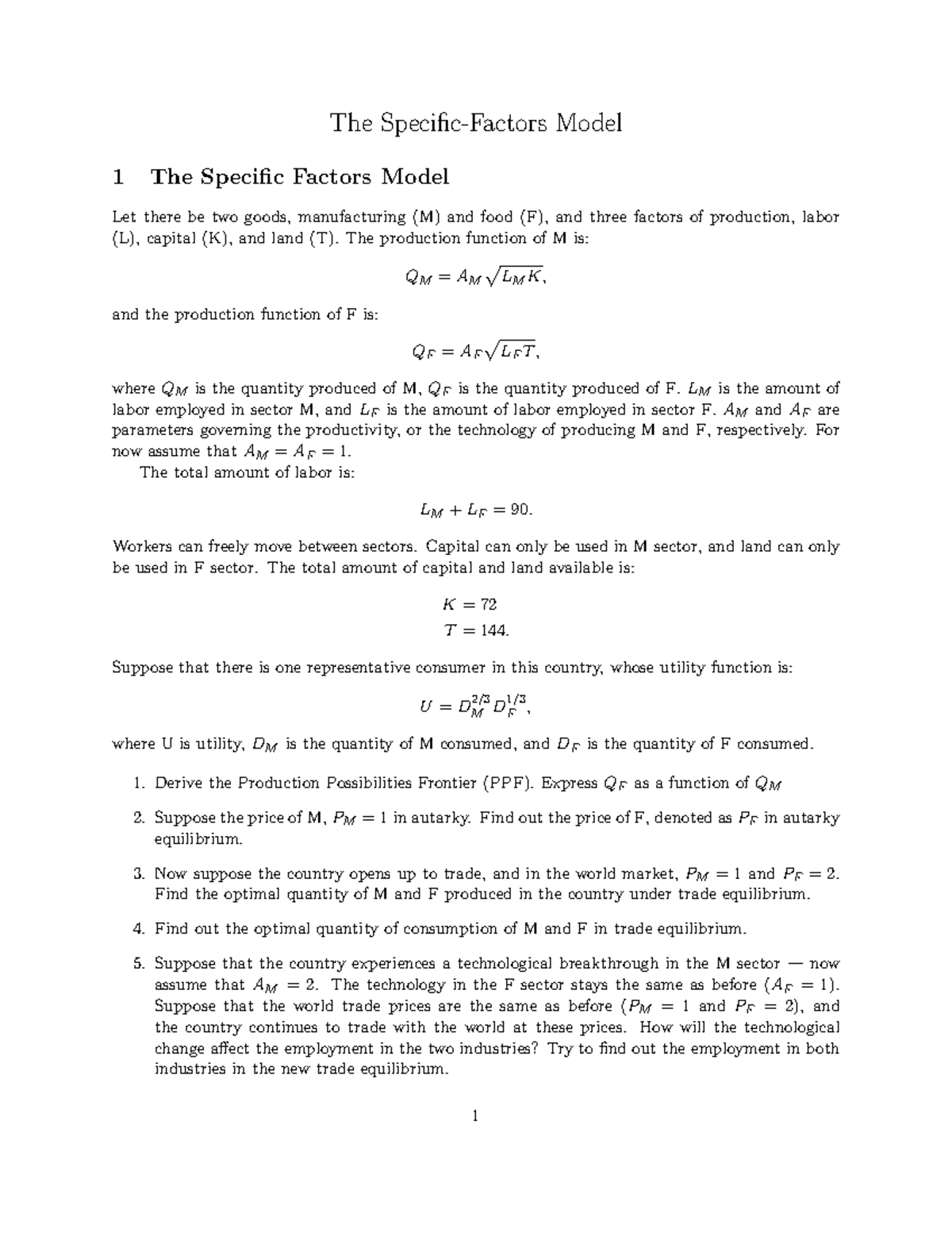 W4 taks - international trade - The Specific-Factors Model 1 The ...