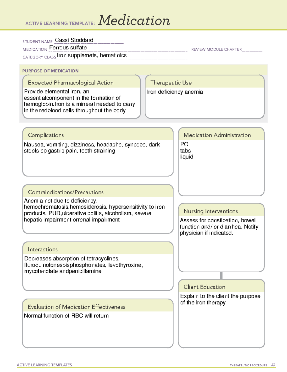 Ferrous sulfate - ATI template - ACTIVE LEARNING TEMPLATES TherapeuTic ...