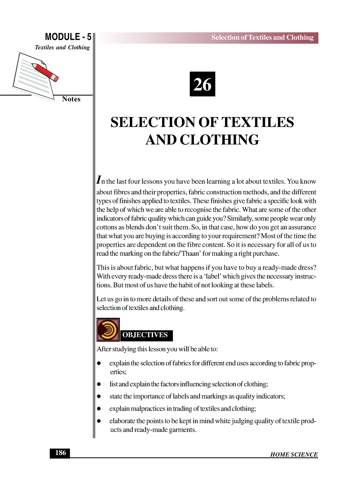 321 E Lesson 26 Selection OF Textiles - MODULE - 5 Notes Textiles And ...