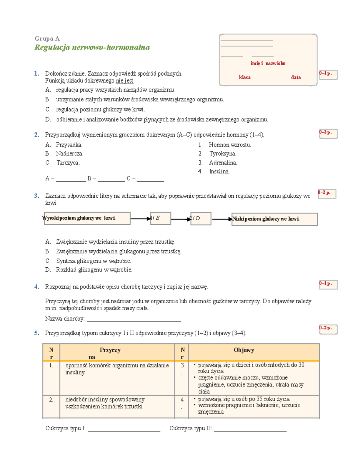 548634692 Test Po Dziale 8 Regulacja Nerwowo Hormonalna - Grupa A