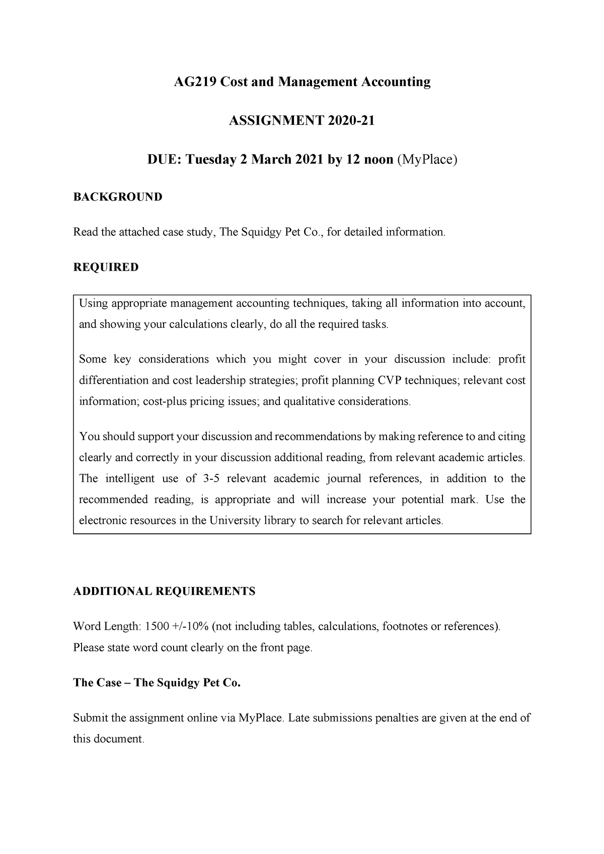 cost and management accounting 2 assignment