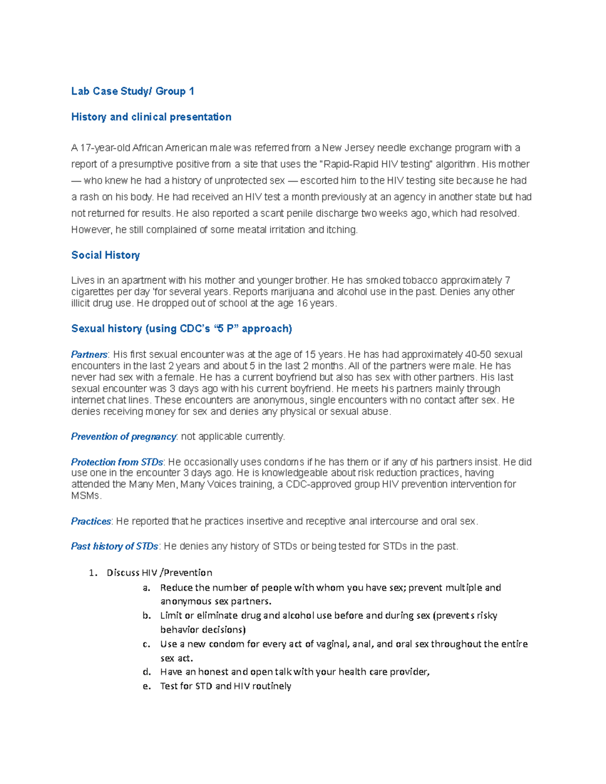 Lab HIV Answers it is an inclass assignment. Lab Case Study