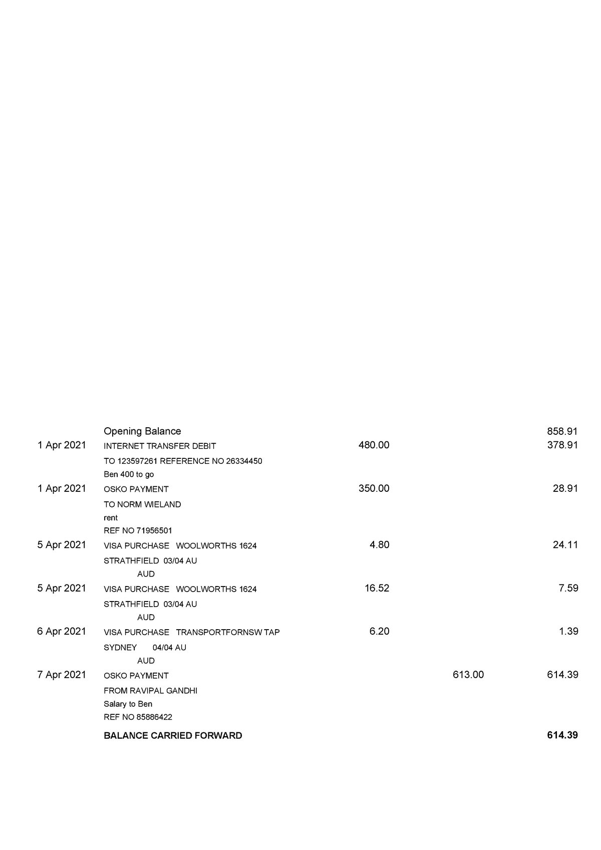 Suncorp Bank Statement 1Suncorp Bank Statement 1 - Opening Balance 858 ...