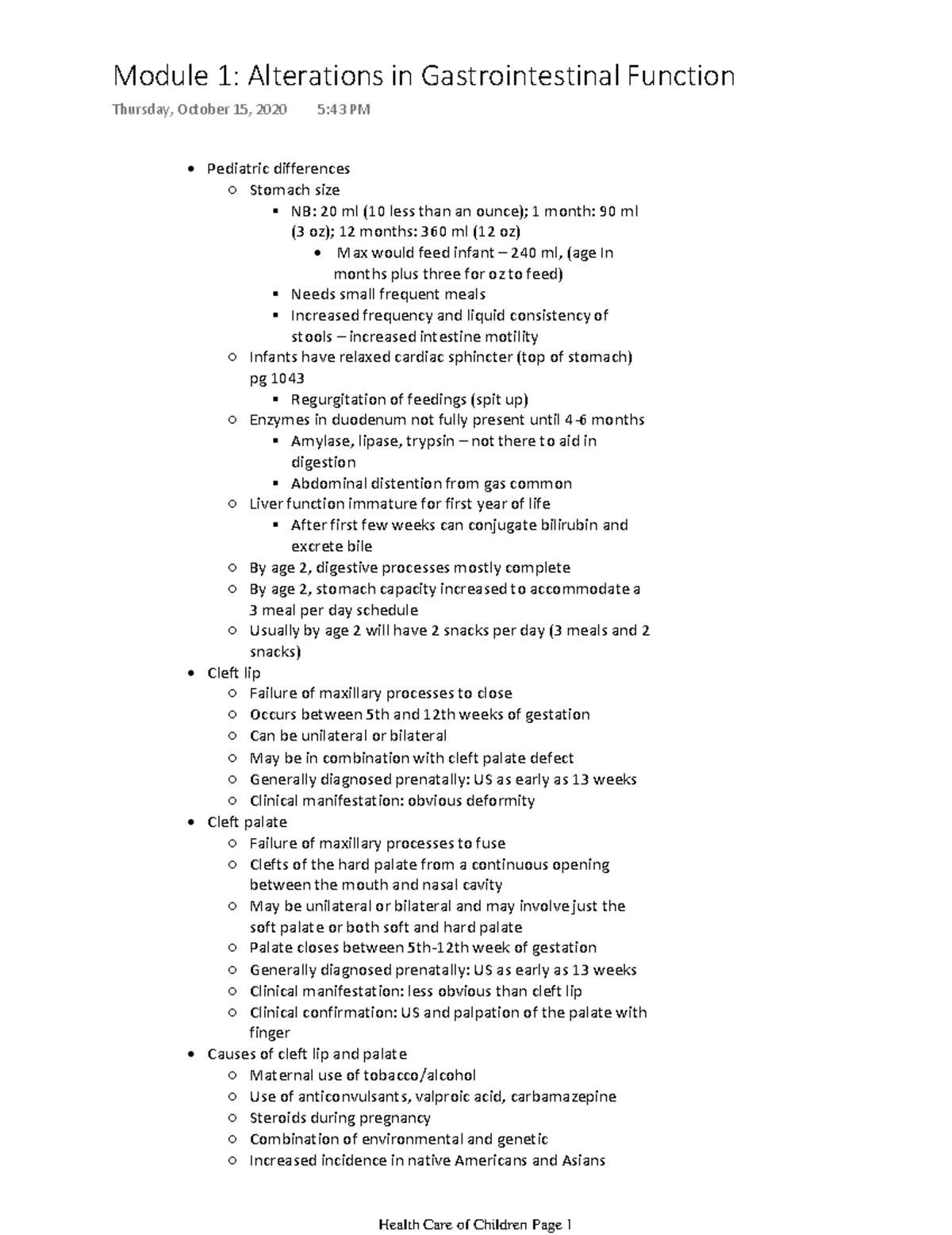 Module 1 Alterations in Gastrointestinal Function - Pediatric ...