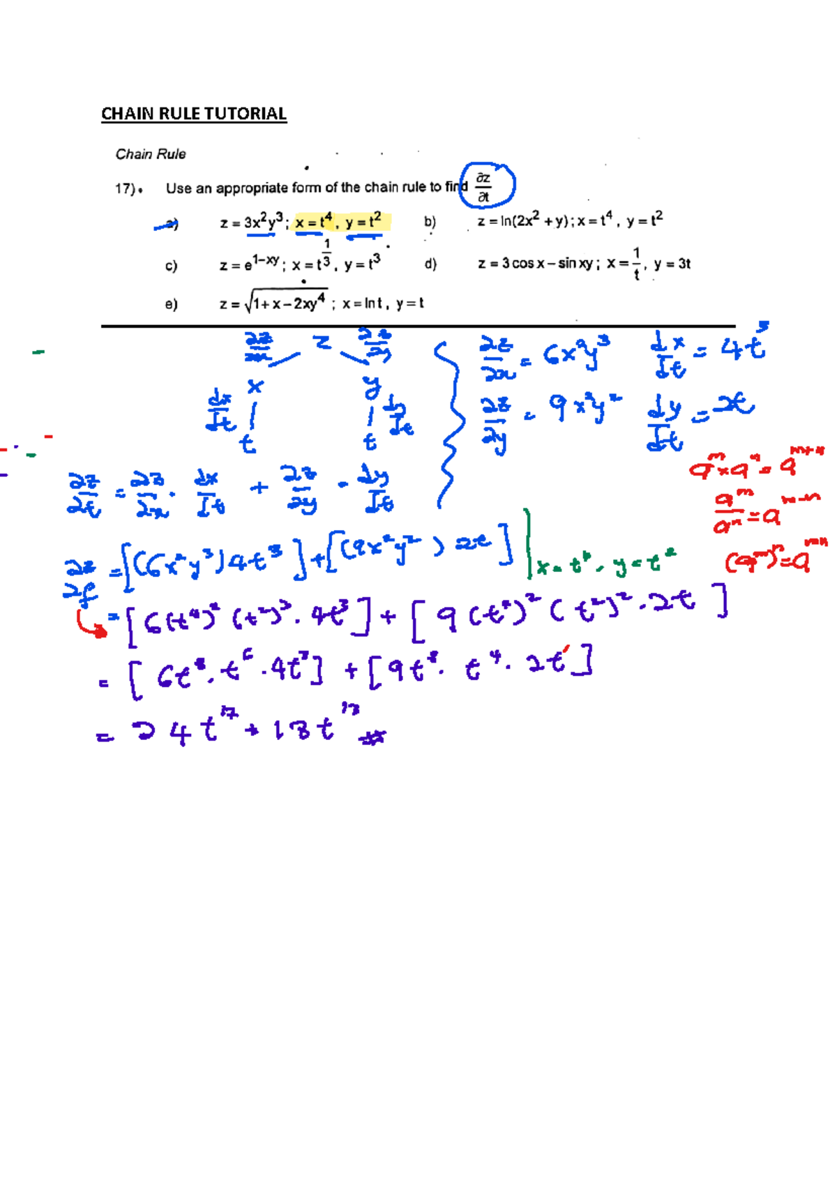 Chain RULE Tutorial - CHAIN RULE TUTORIAL Chain Rule az 17). Use an ...