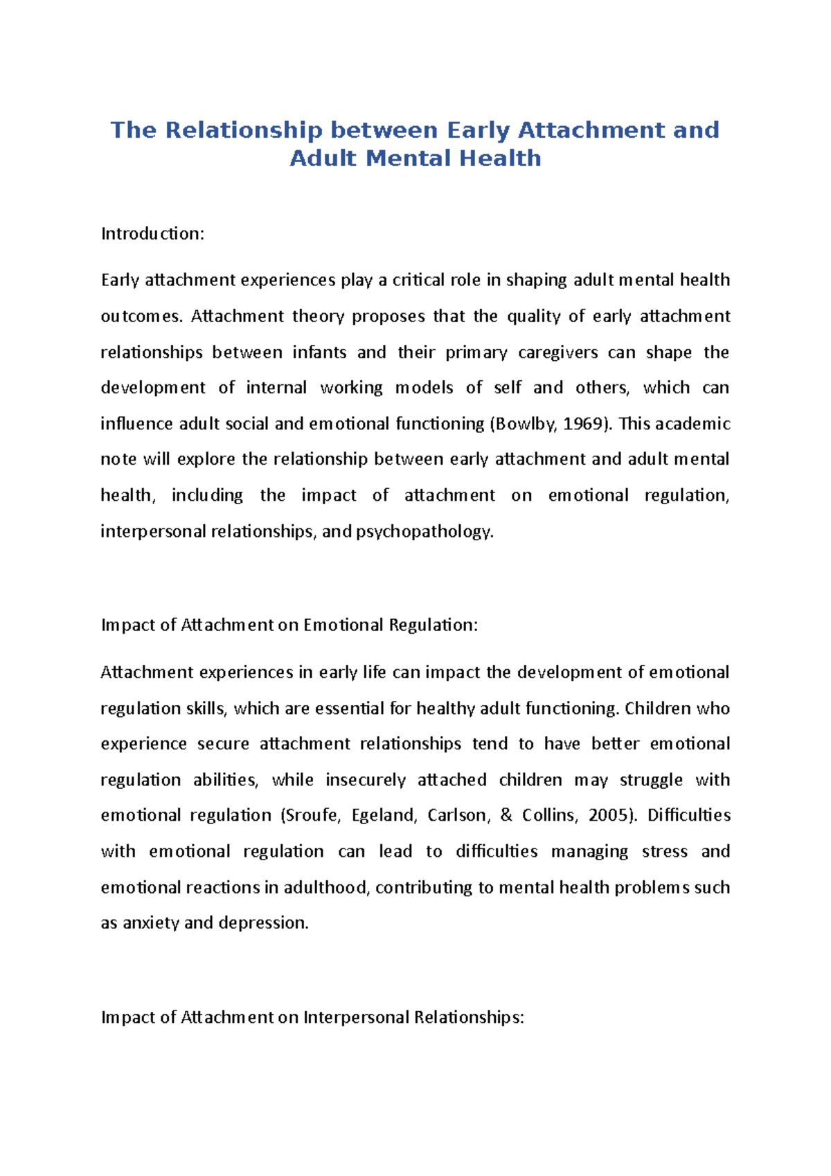 The Relationship between Early Attachment and Adult Mental Health - The ...