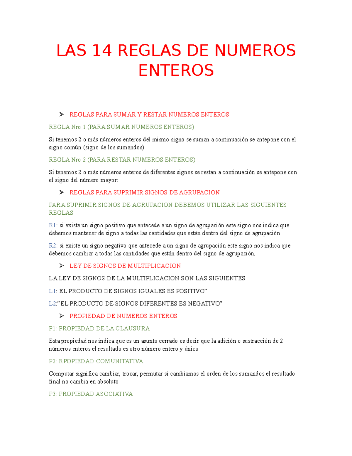 Reglas PARA Sumar Y Restar Numeros Enteros - LAS 14 REGLAS DE NUMEROS ...