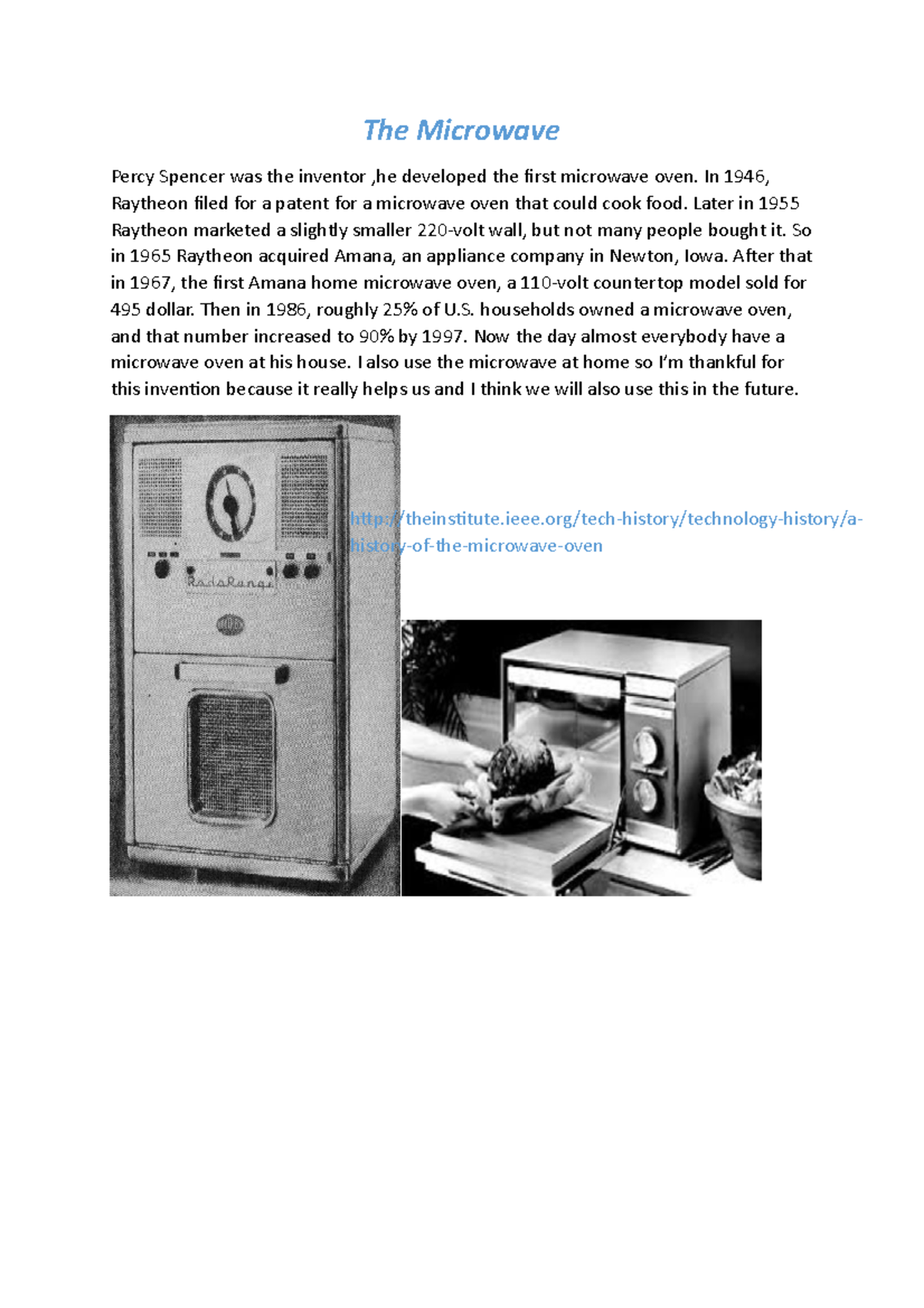 ICT opdracht informatica The Microwave Percy Spencer was the inventor