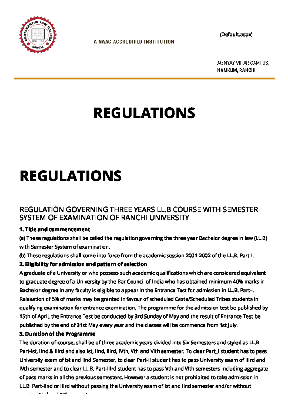 LLB Regulation ranchi university - contract law - Studocu