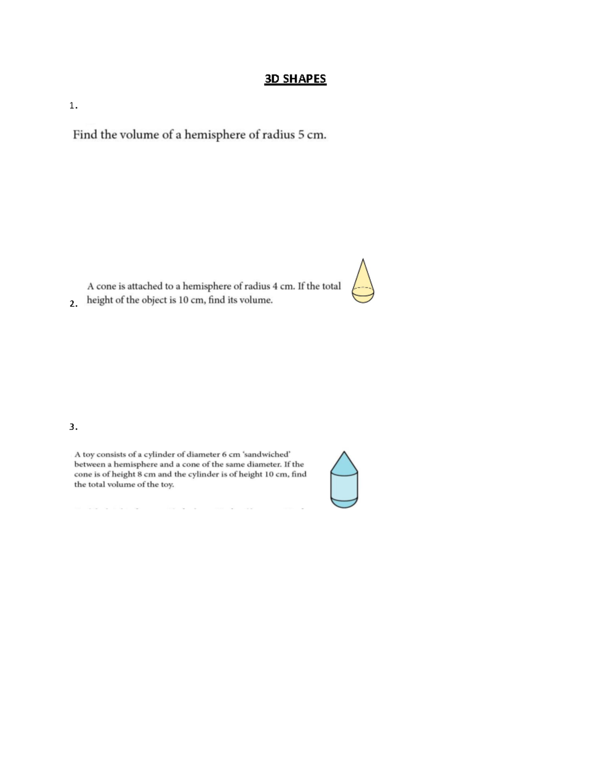 3D Shapes - good luck on maths :) - CS1231S - 3D SHAPES 1. 2. 4. 5. 9 ...