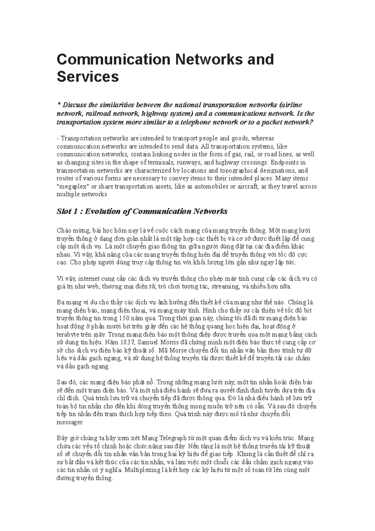 Lý thuyết tuần 1 - I think you will need this - Communication Networks ...