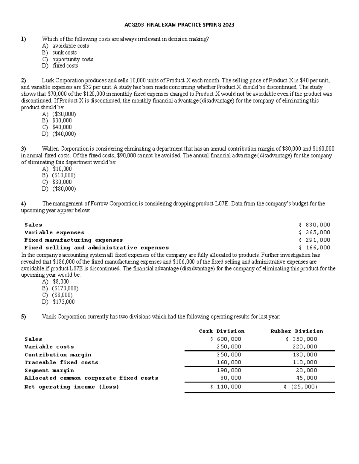 ACG203 S23 Final Exam Practice - ACG203 FINAL EXAM PRACTICE SPRING 2023 ...