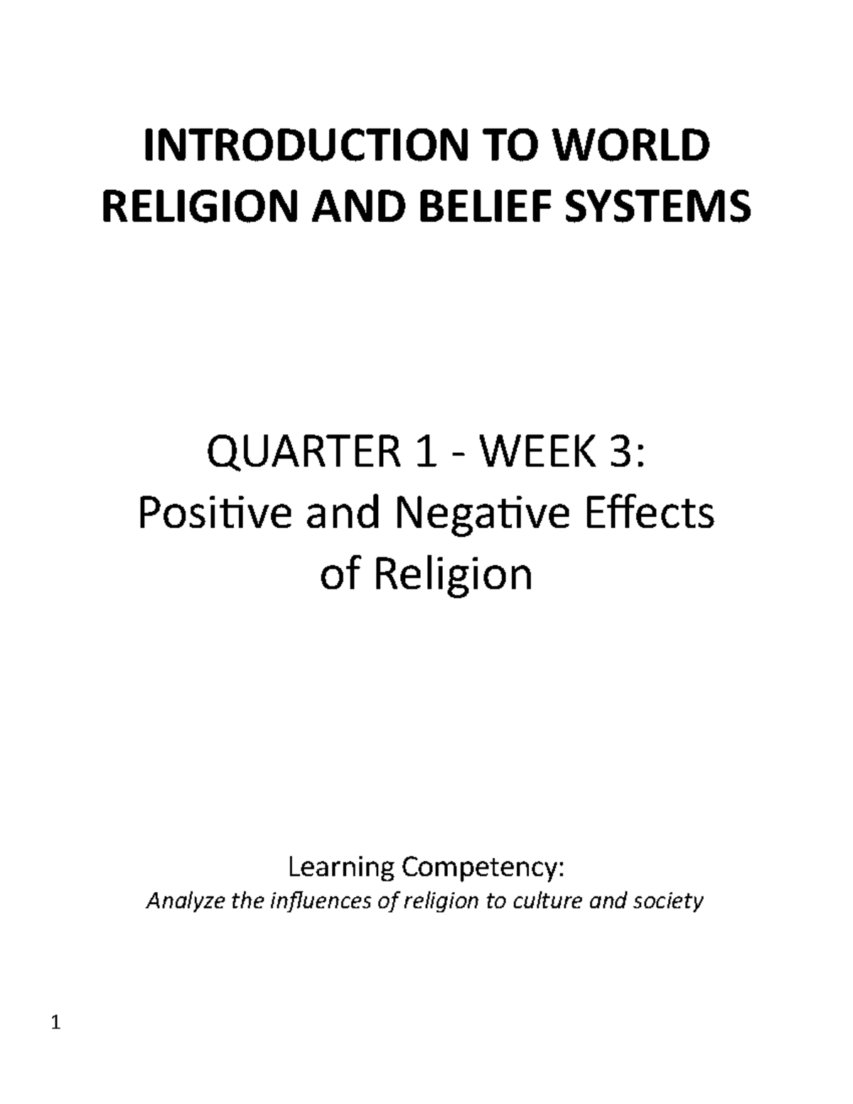 Module-3 - INTRODUCTION TO WORLD RELIGION AND BELIEF SYSTEMS QUARTER 1 ...