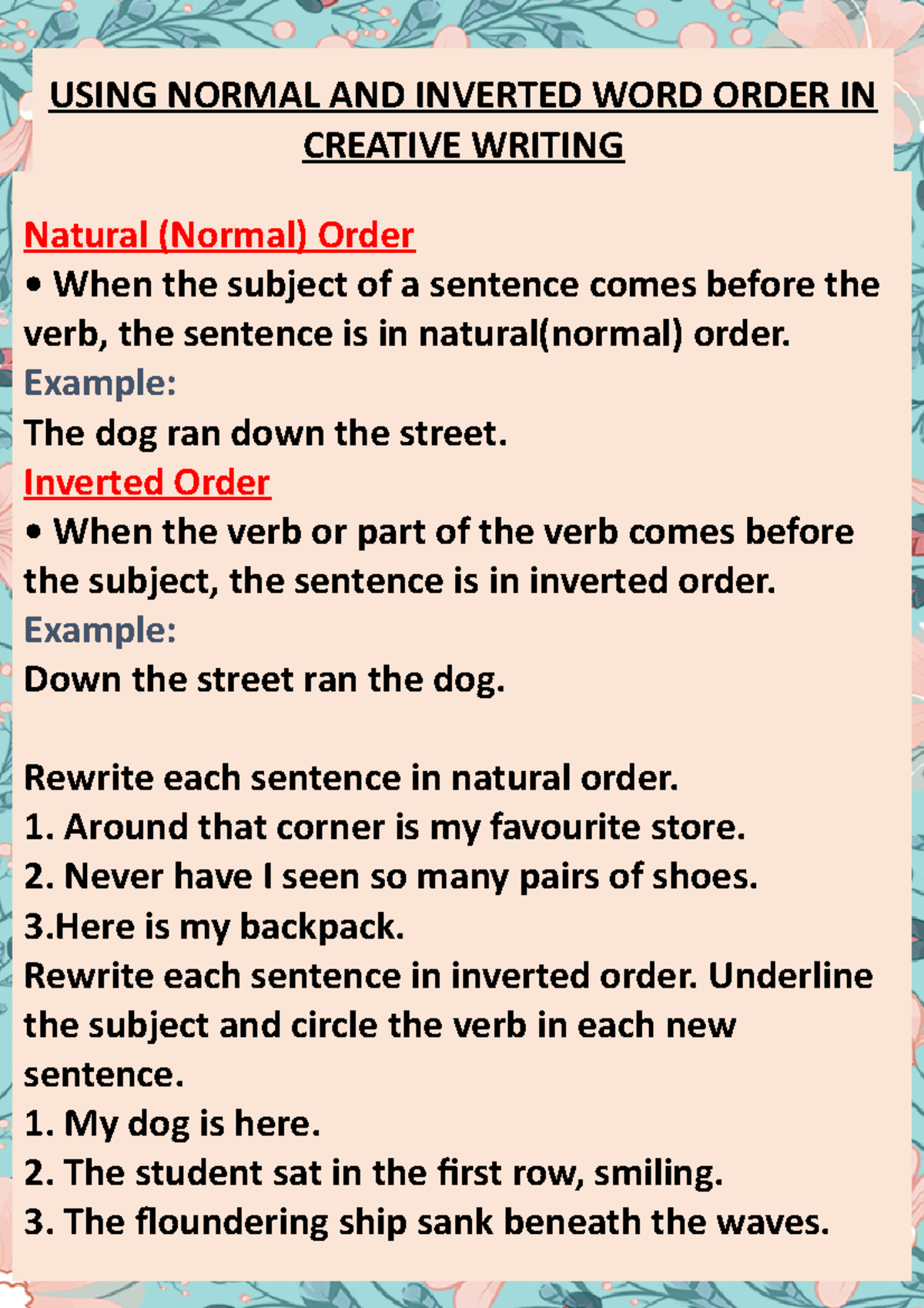 Normal Word Order Examples