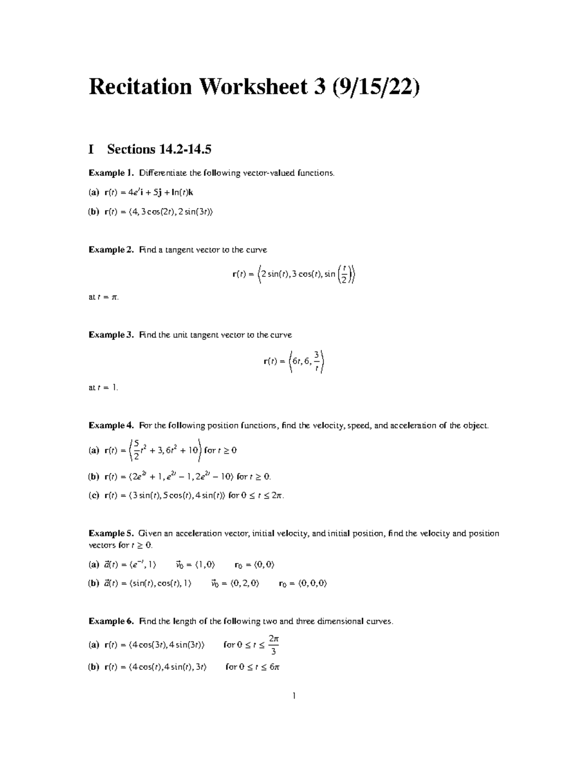 Recitation 3 - Prof. Barry Minemyer - Recitation Worksheet 3 (9/ 15 /22 ...