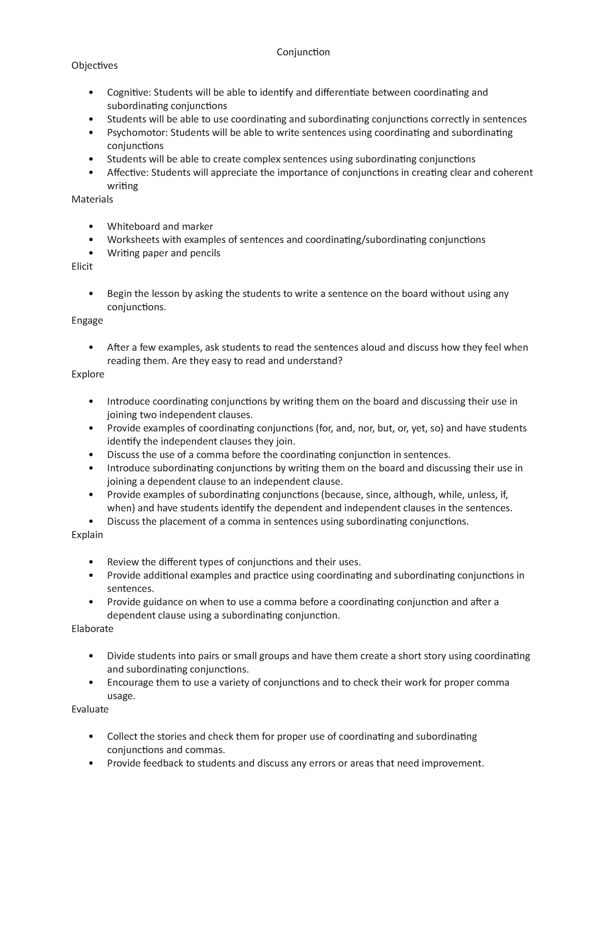 Conjunction-harvested - Conjunction Objectives Cognitive: Students will ...