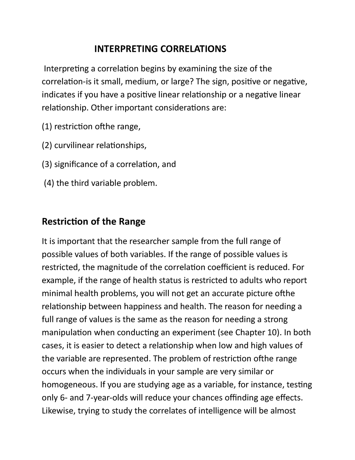 Interpreting Correlations Interpreting Correlations Interpreting A Correlation Begins By