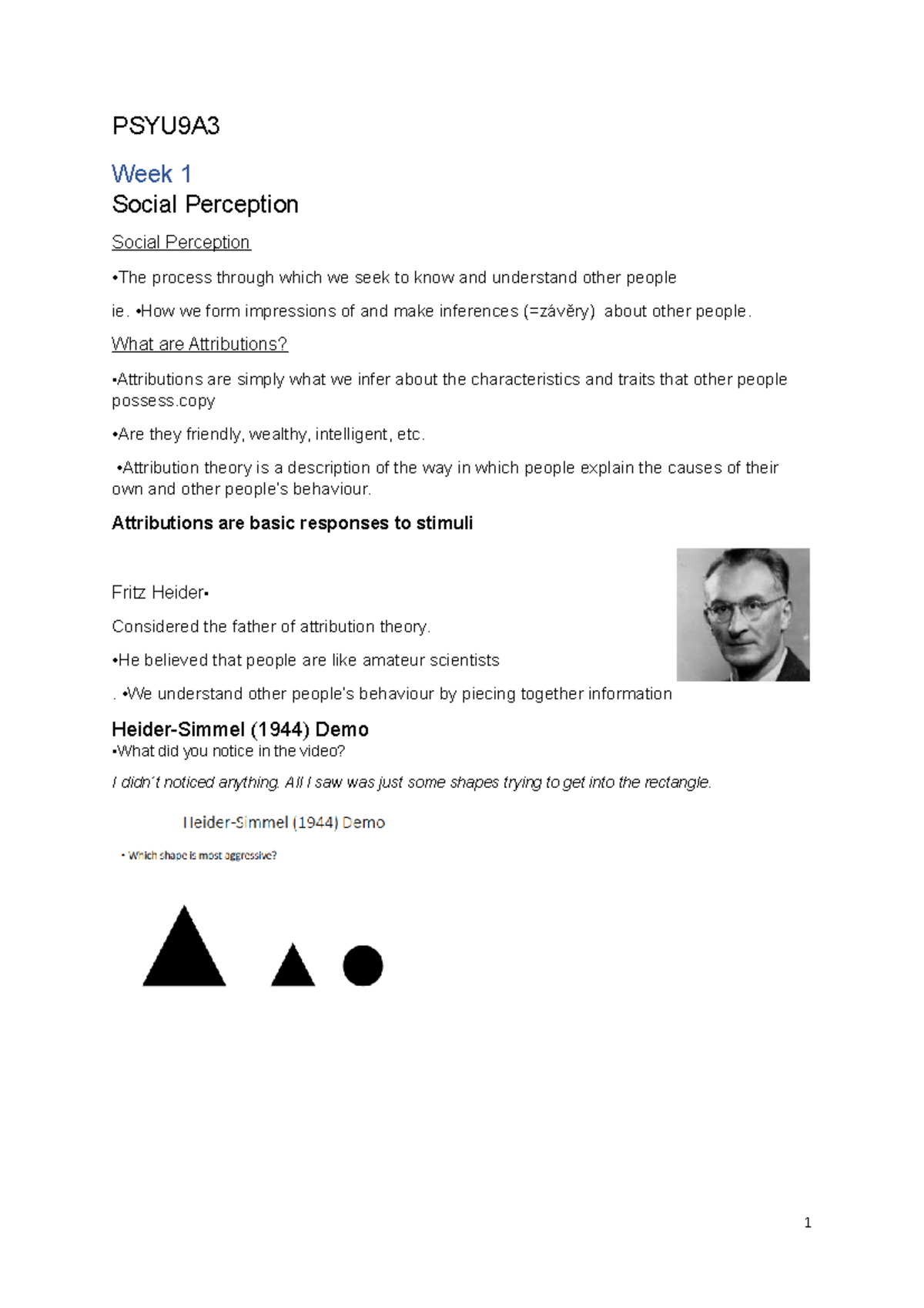 Social Perception - Lecture Notes 1-13 - PSYU9A3 - Stirling - Studocu