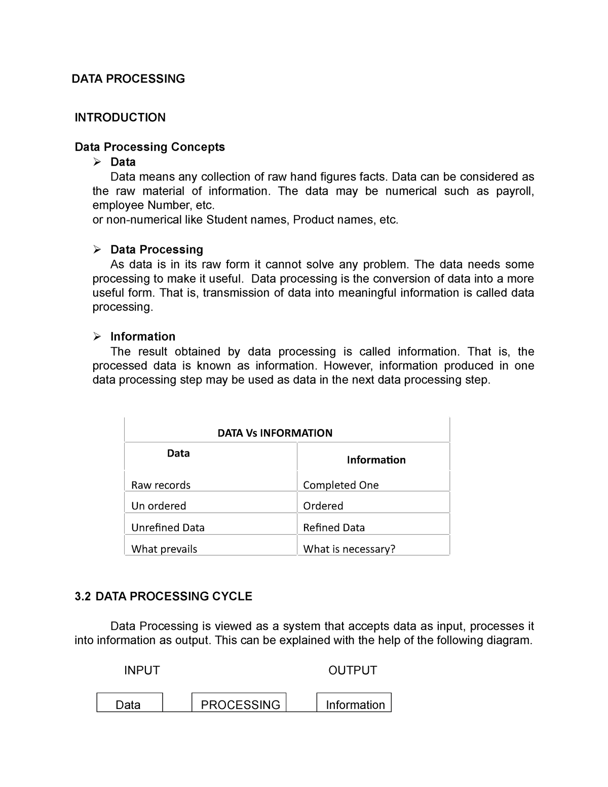 essay about data processing