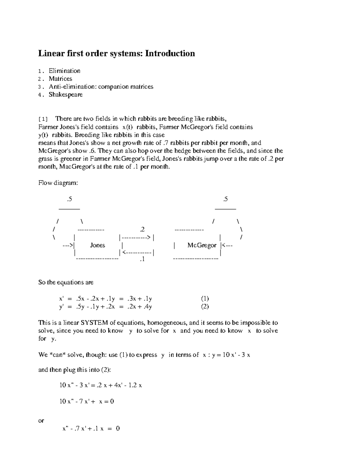 Linear systems and matrices linear first order systems introduction