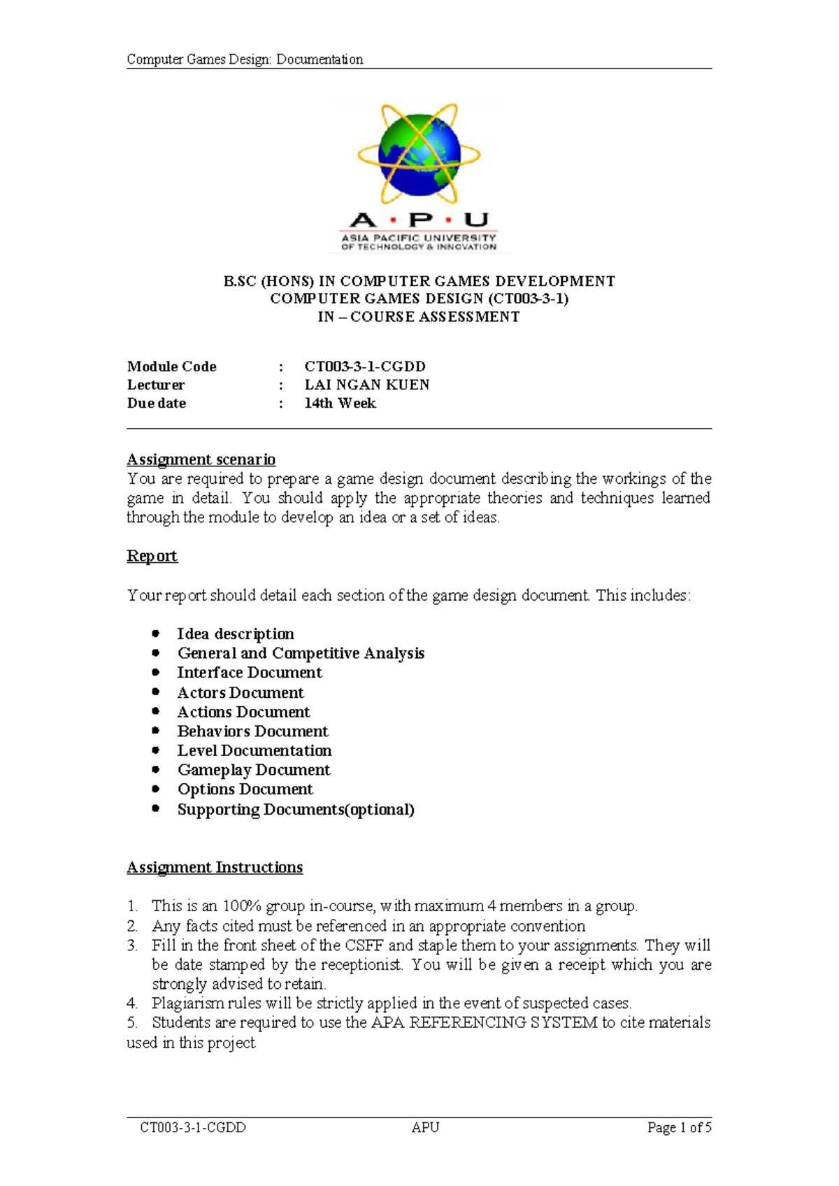 CGDD In Course Assesment - B (HONS) IN COMPUTER GAMES DEVELOPMENT ...