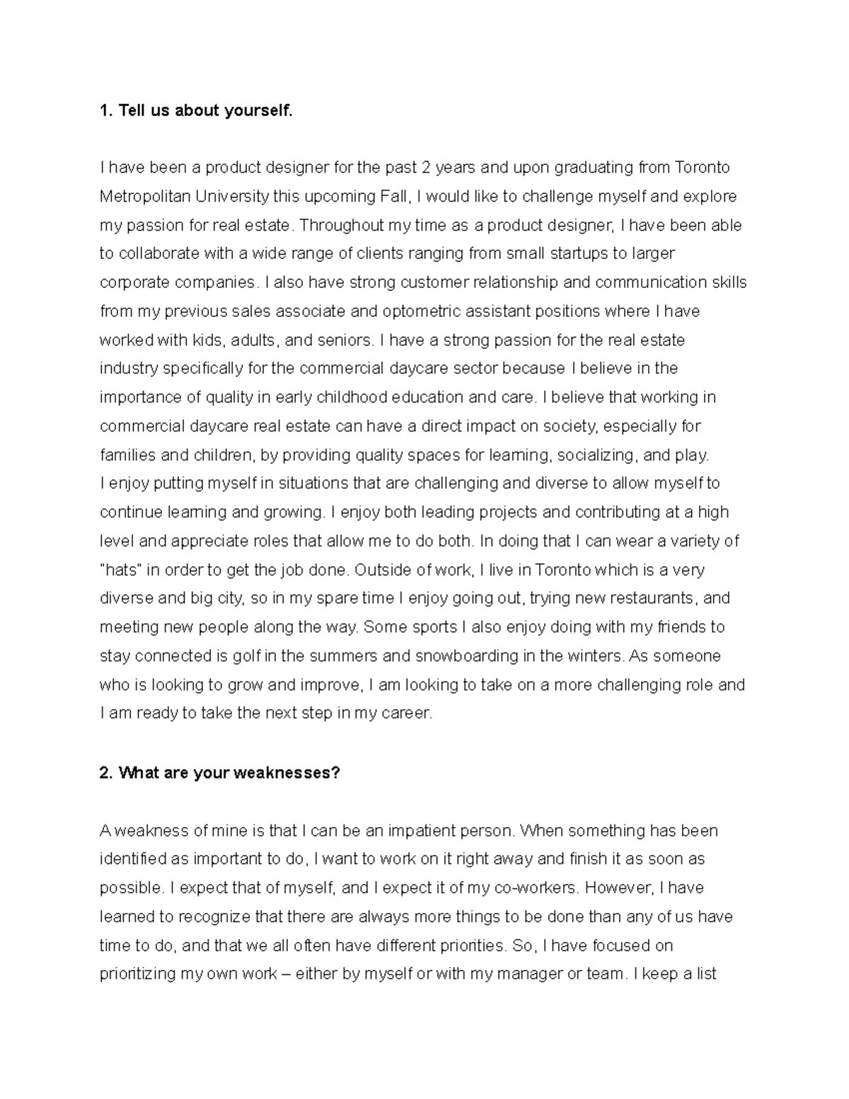 504Questions - Job Interview Assignment Questions - MKT504 - Toronto ...