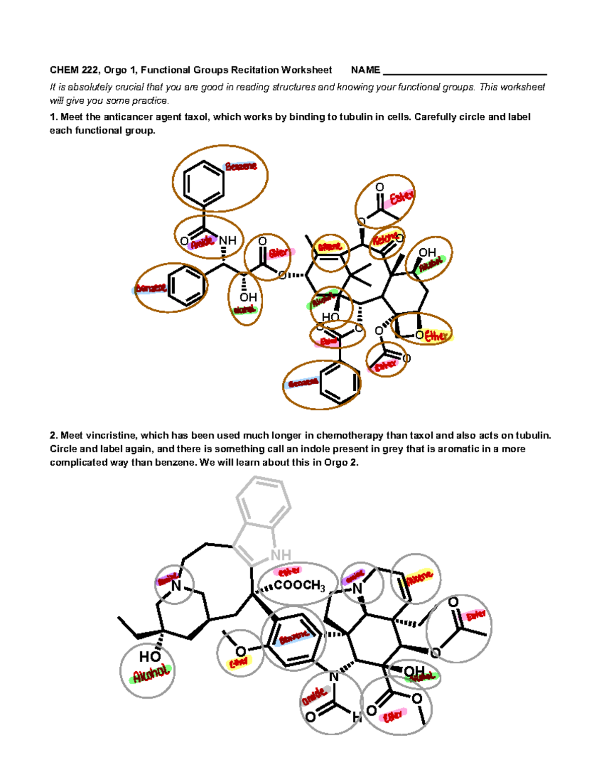 Recitation 1 Functional Groups Recitation Worksheet - CHEM 22 2 , Orgo ...