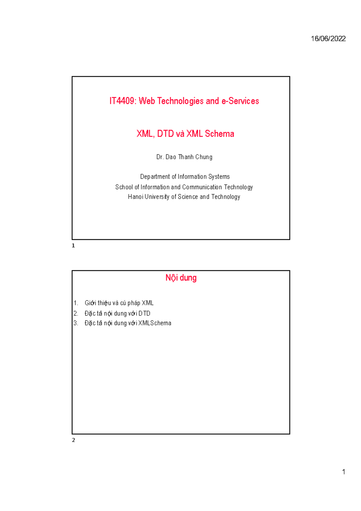Lec9 - XML, DTD and XML Schema - Dr. Dao Thanh Chung Department of ...