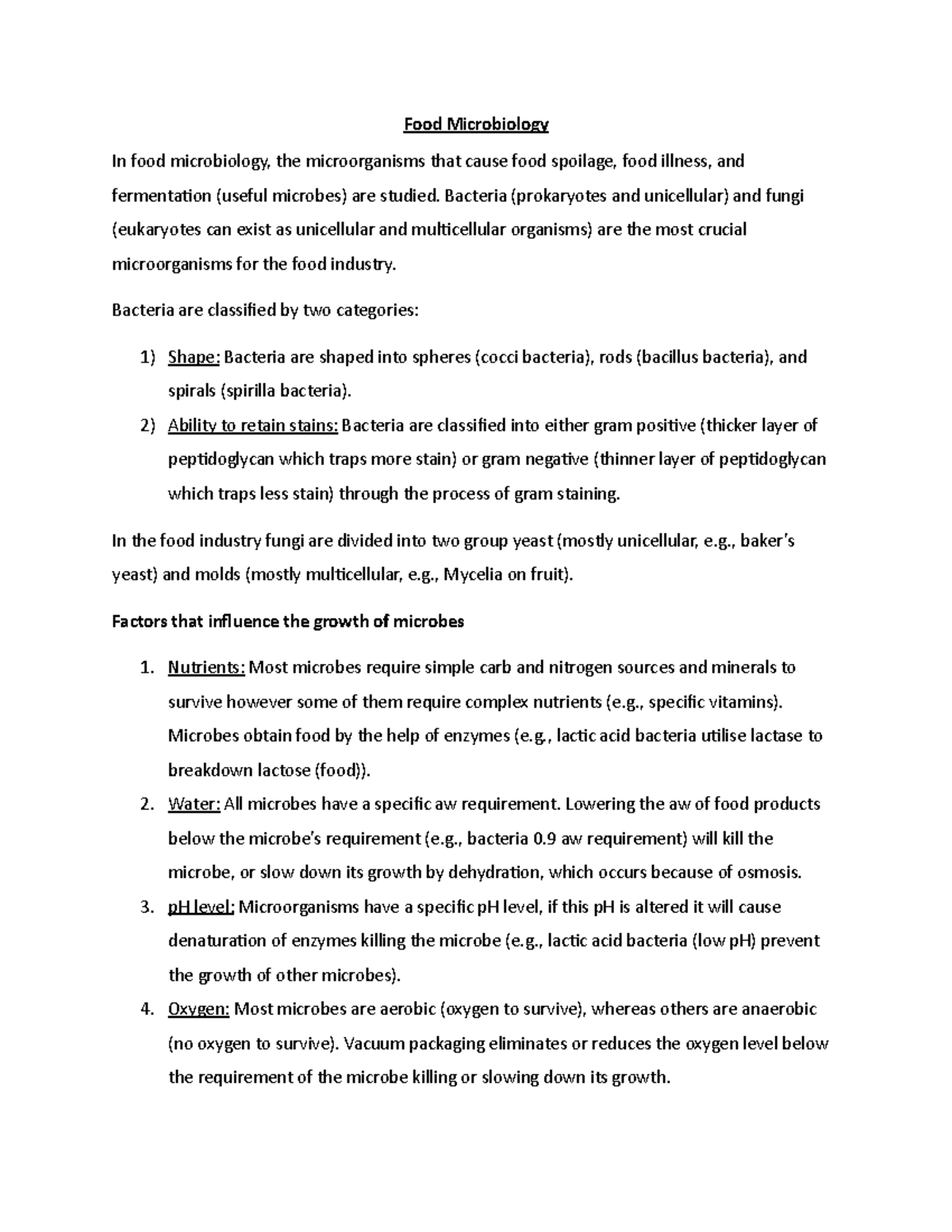 Lecture summary 5 notes - Food Microbiology In food microbiology, the ...