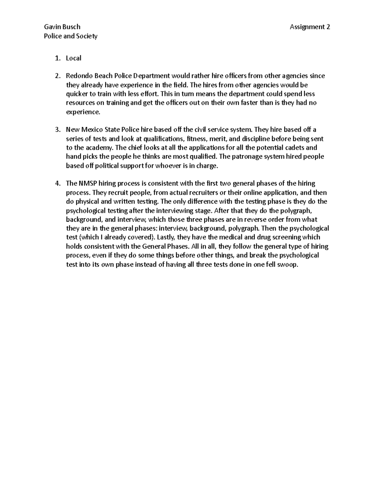 Gavin Busch - Police and Society Assignment 2 - Gavin Busch Assignment ...