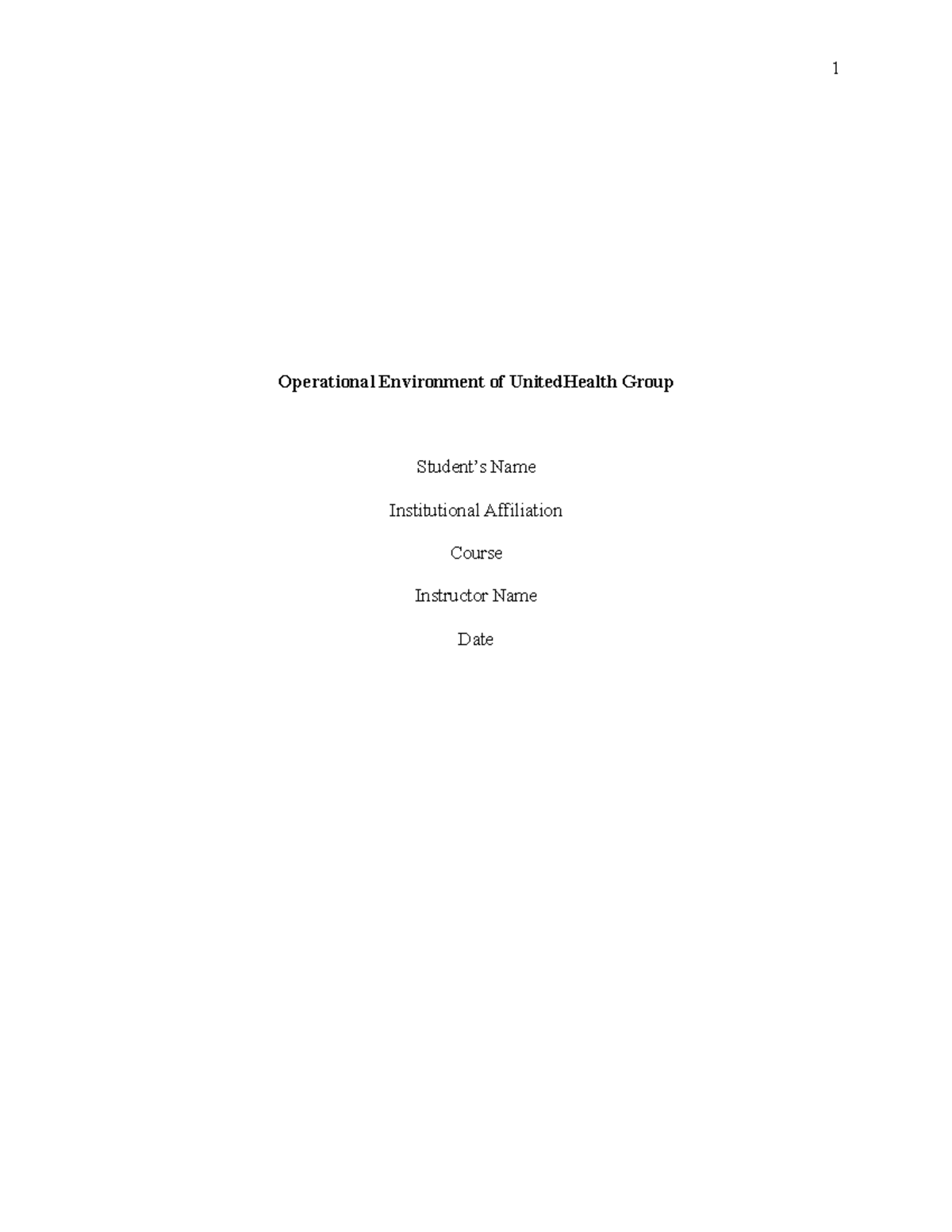 United Health Group Analysis Operational Environment of UnitedHealth