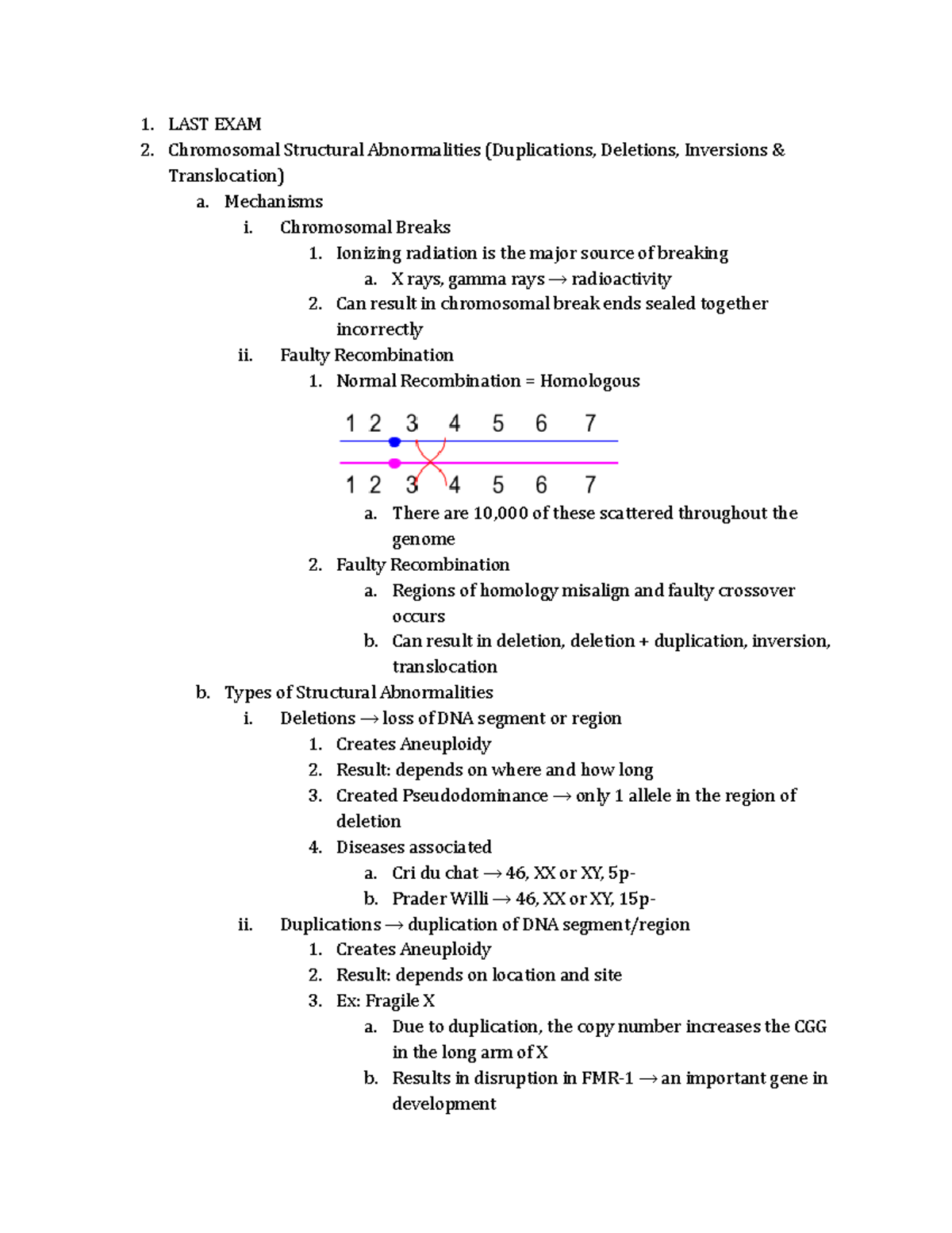 Genetics Exam 2 Study Guide - 1. LAST EXAM Chromosomal Structural ...