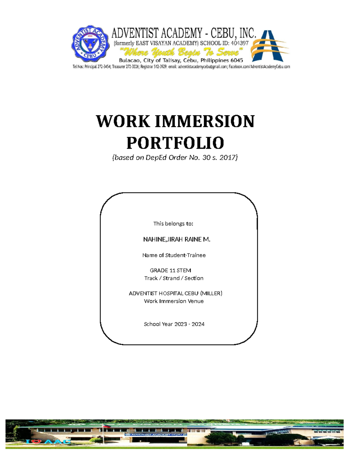 AAC WI Portfolio template - WORK IMMERSION PORTFOLIO (based on DepEd ...