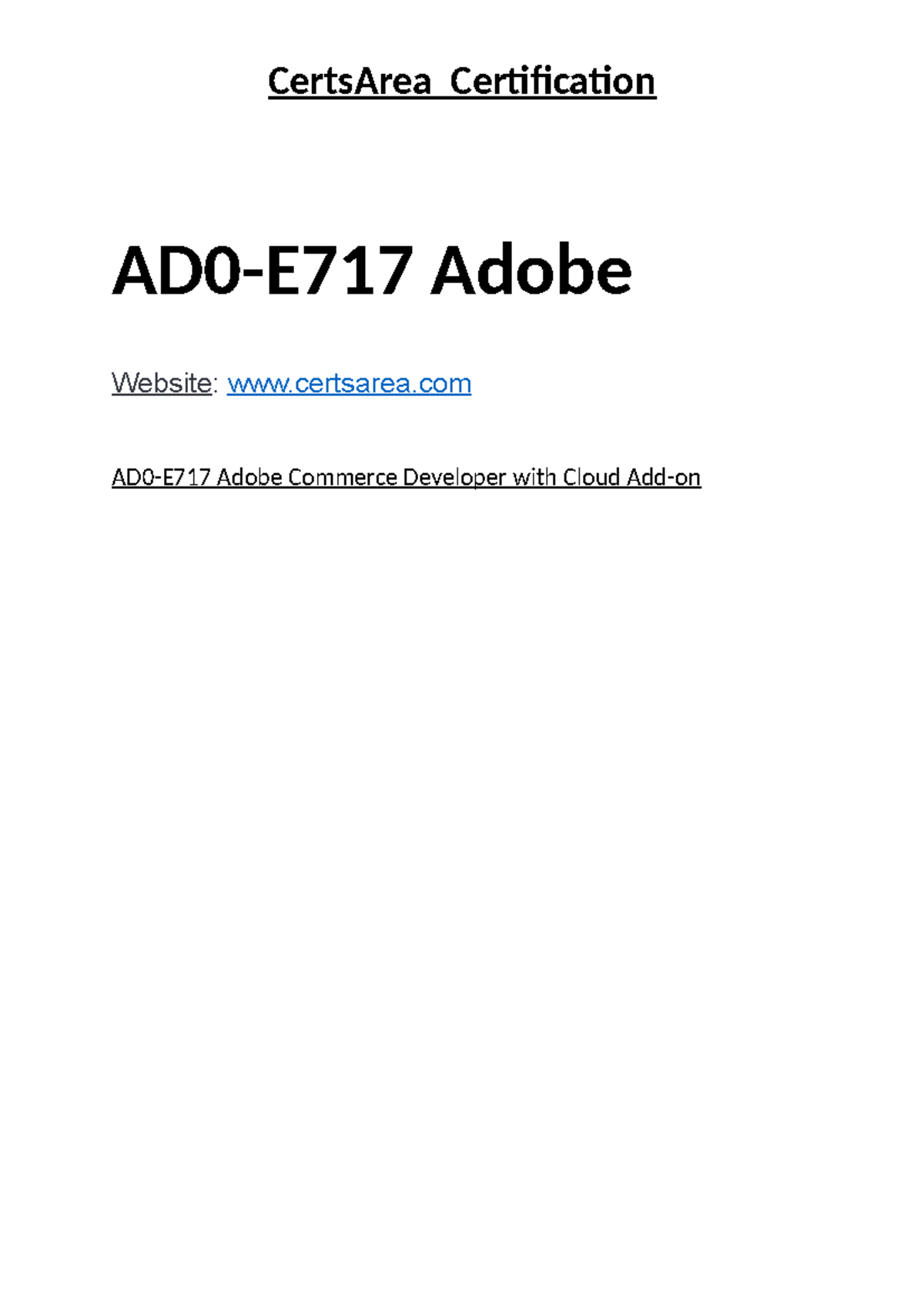 AD0-E717 Adobe Commerce Developer With Cloud Add-on - Studocu