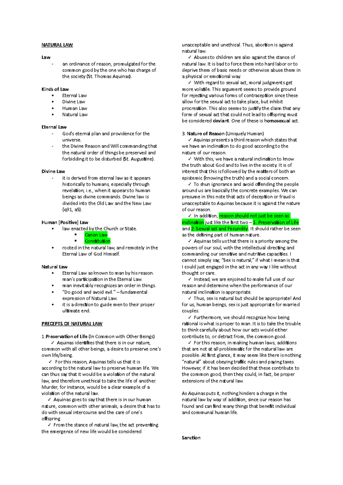 Ethics Reviewer - module 1 - NATURAL LAW Law - an ordinance of reason ...