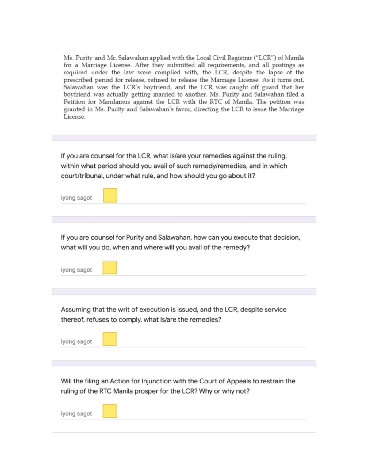 Final Exam Suggested Answers - Law - Studocu