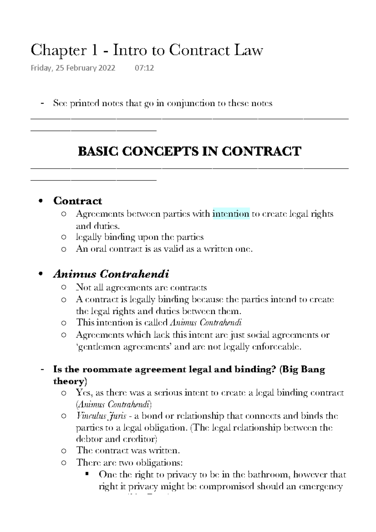 Chapter 1 - Intro To Contract Law - See Printed Notes That Go In ...