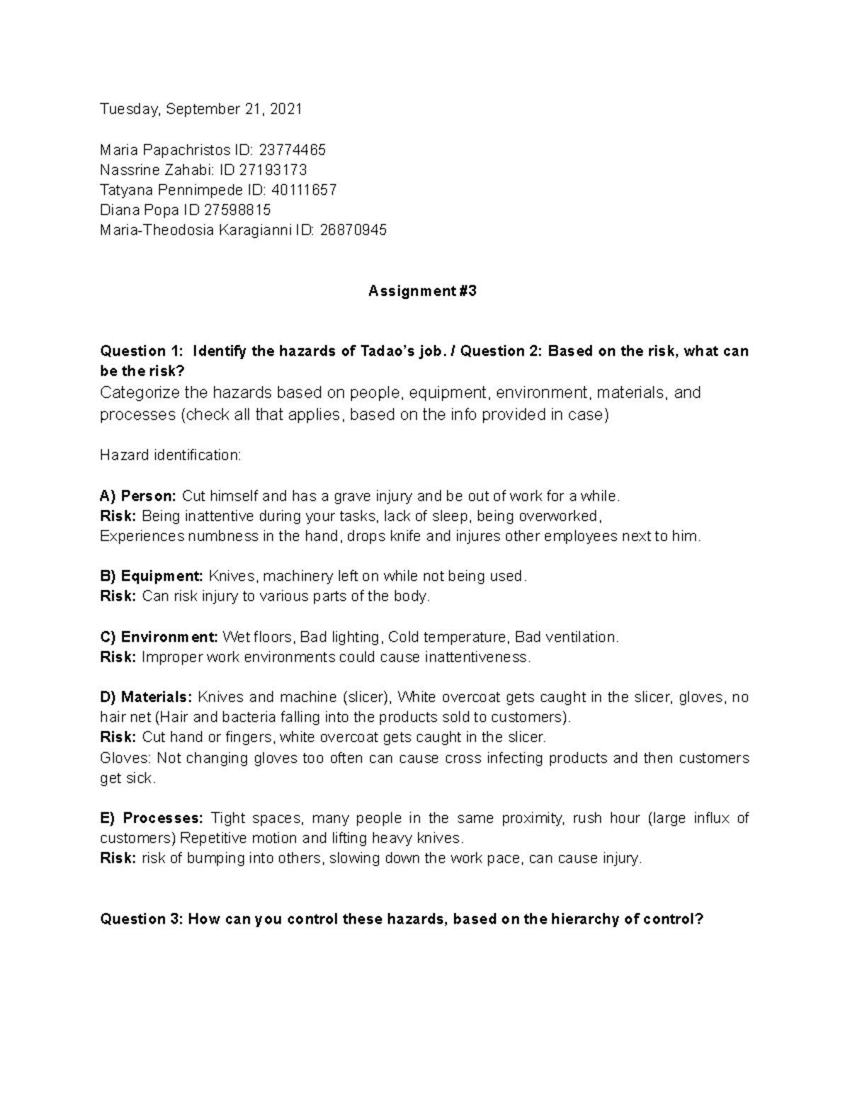MANA 445 Class 3 - Assignment #3 - Tuesday, September 21, 2021 Maria ...