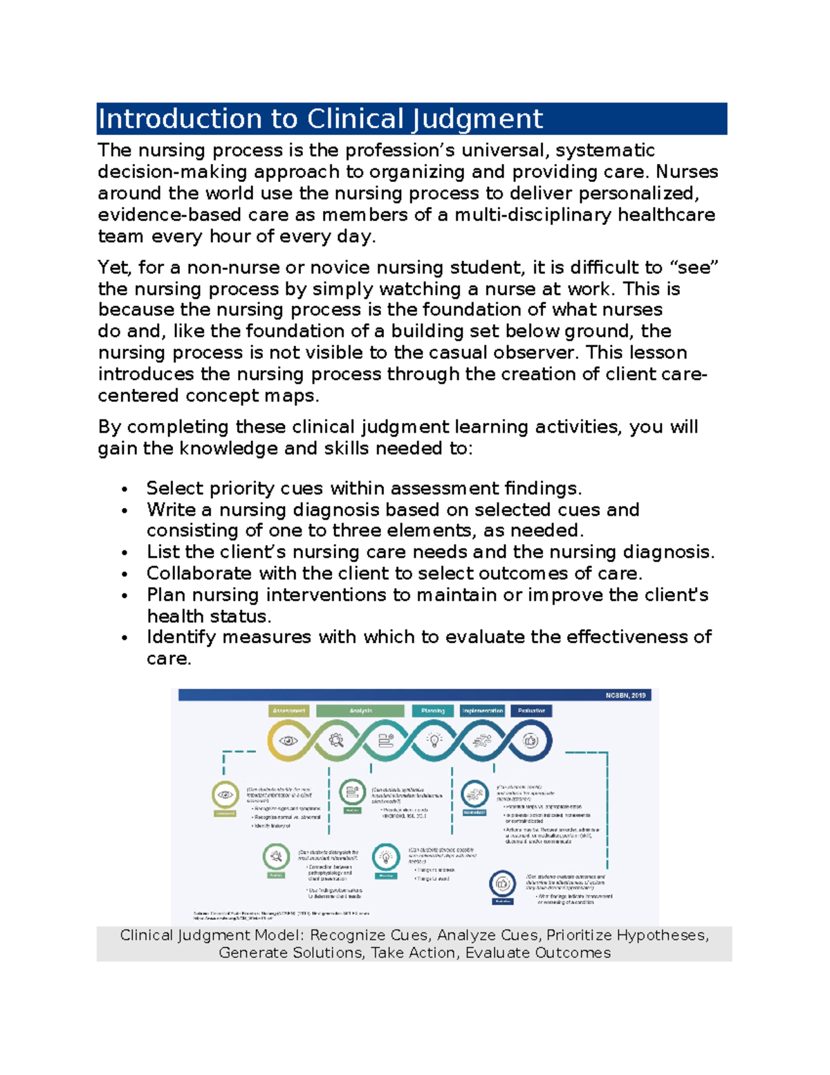 NR226- Week 1 Edapt- Clinical Judgement - Introduction To Clinical ...