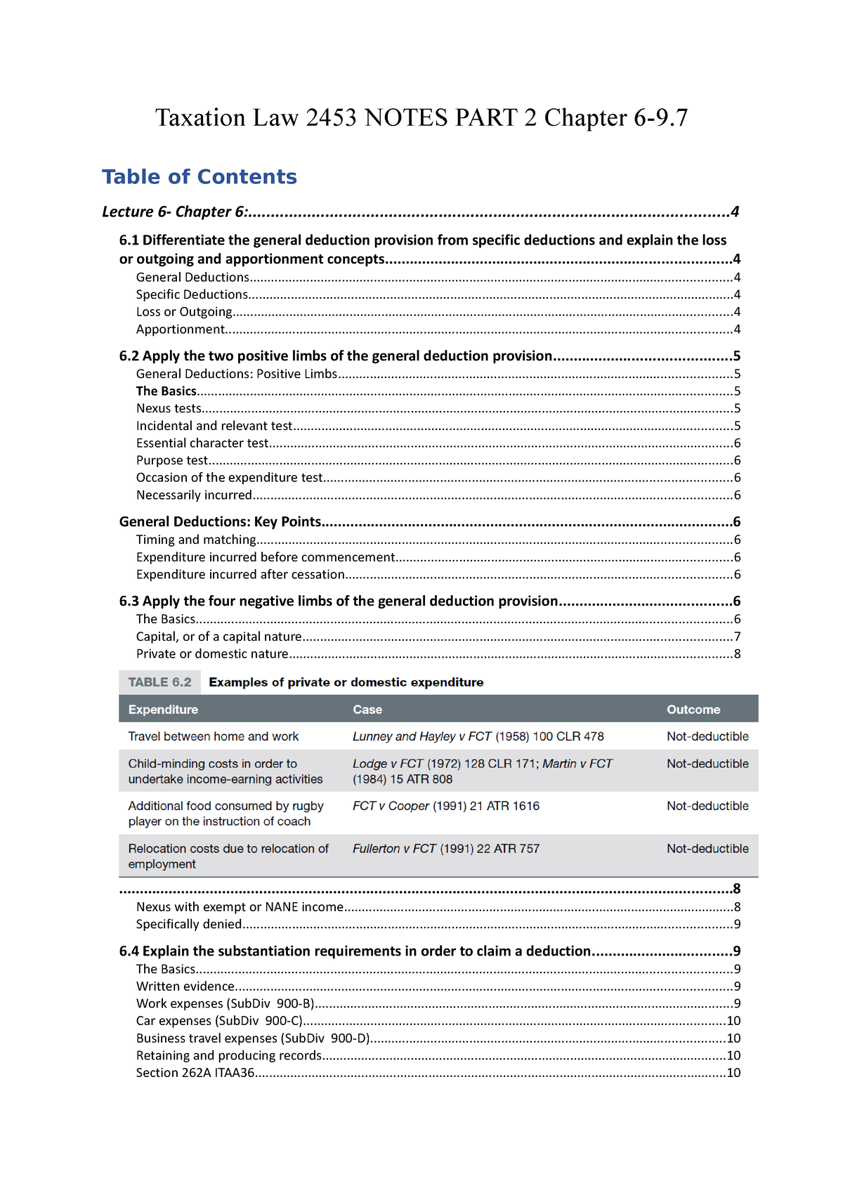 Taxation Law 2453 Notes PART 2 L6 - Table Of Contents - Taxation Law ...