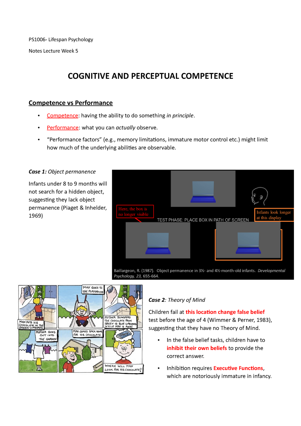 Cognitive and perceptual competence PS1006 Lifespan Psychology