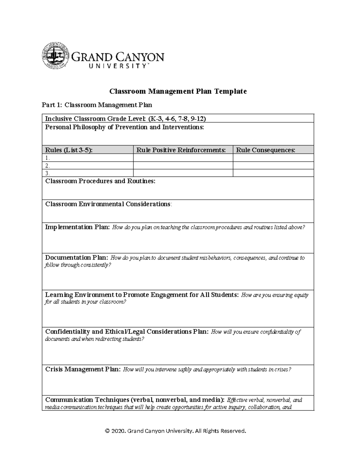ESD-550 -T5-Classroom Management Plan Template - Classroom Management ...