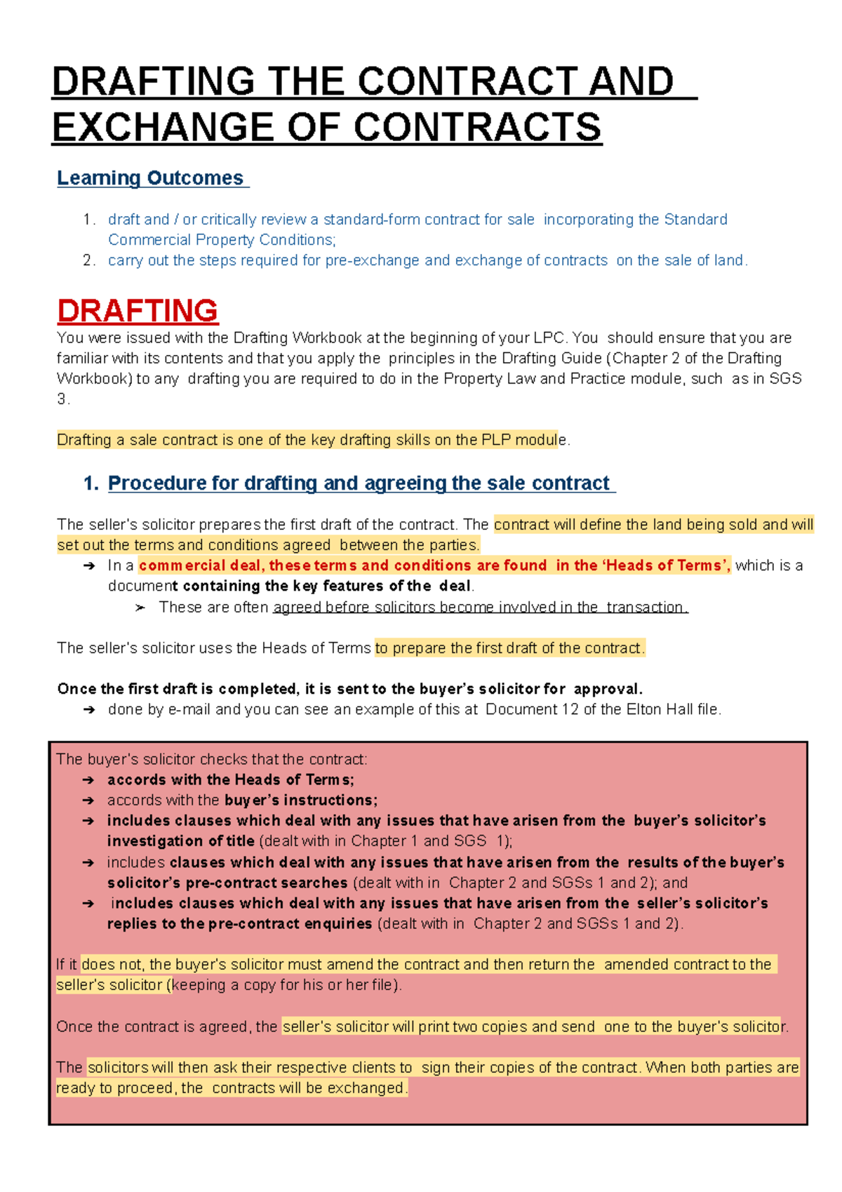 PLP SGS 3 prep drafting contract + exchange DRAFTING THE CONTRACT