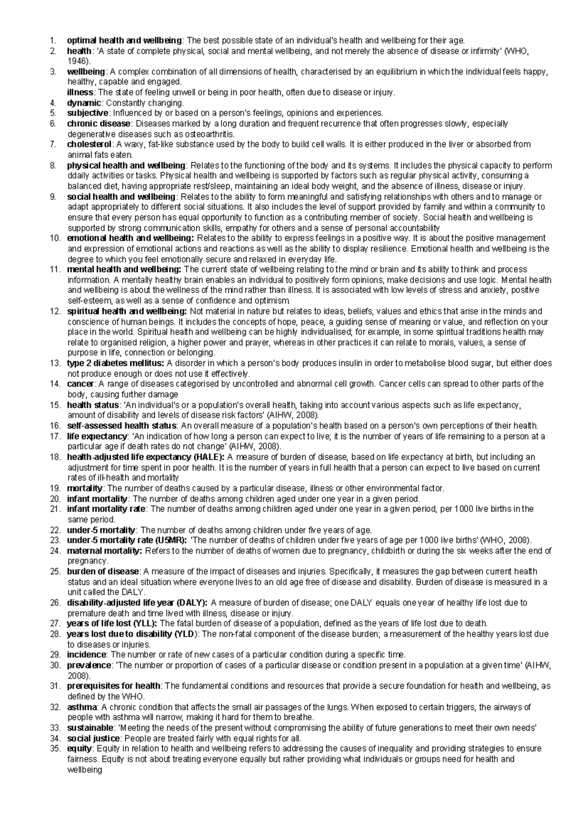 CH1-HHD Glossary - optimal health and wellbeing: The best possible ...