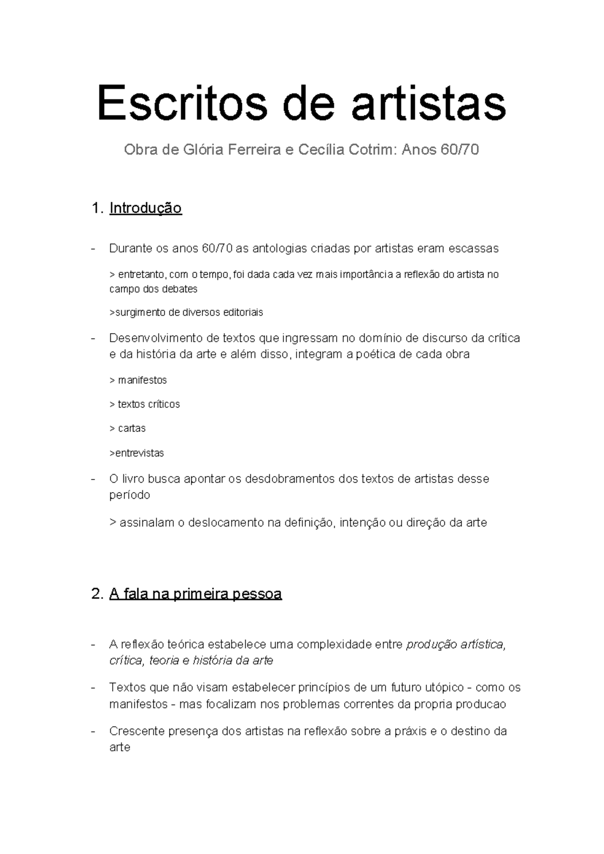 Resumo da Obra Escritos de artistas - Escritos de artistas Obra de ...