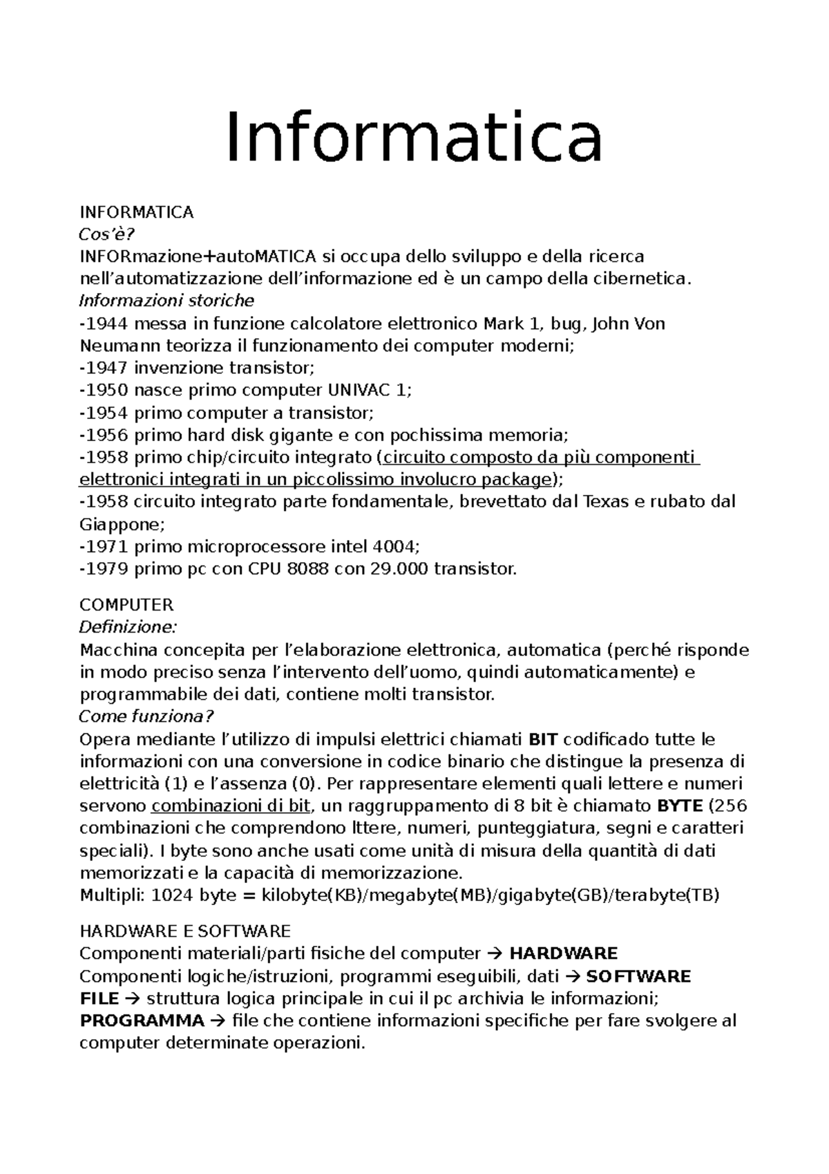 Informatica - Nozioni di base di informatica per umanisti - Informatica ...