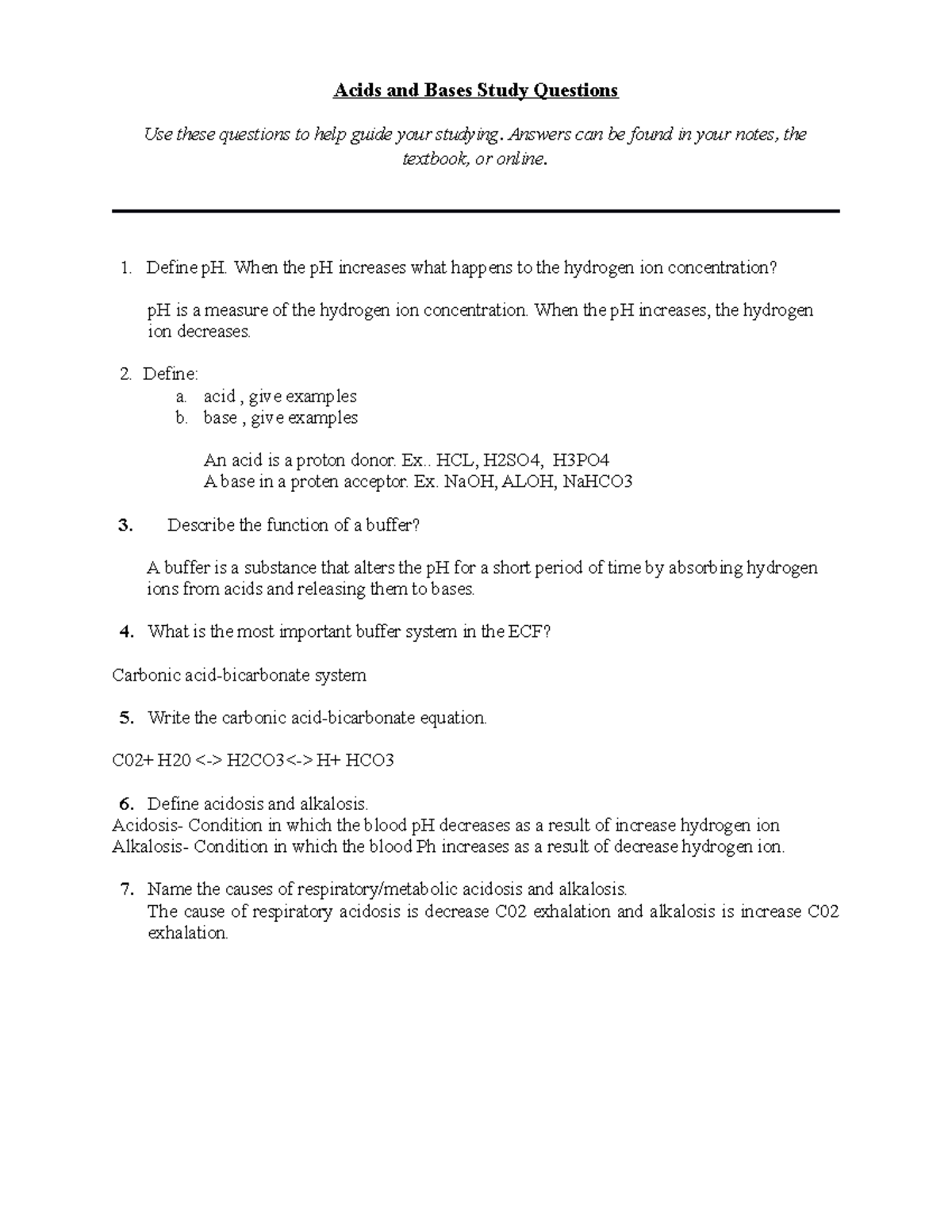 Sample/practice exam 7 October 2019, questions and answers - Acids and ...
